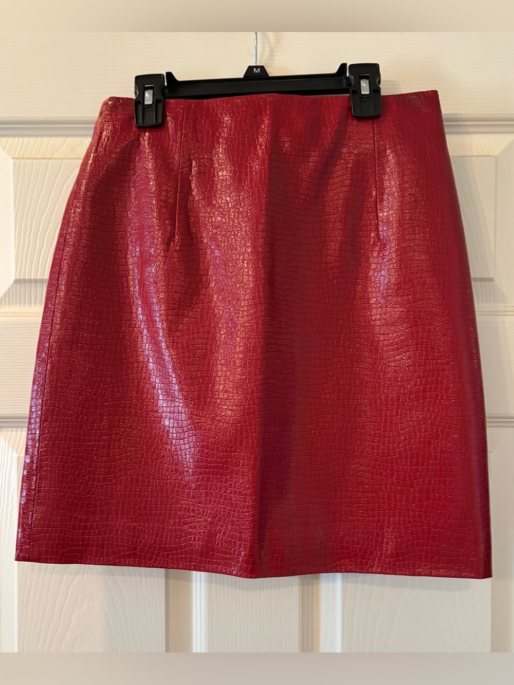 Porridge clothing by Anthropologie Red Faux Croc Pencil Skirt -